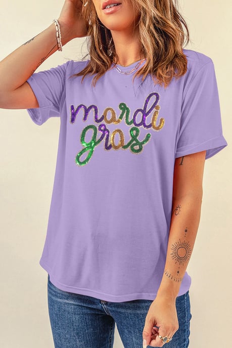 Camiseta Relaxed Fit con Lentejuelas de Mardi Gras - Image 4