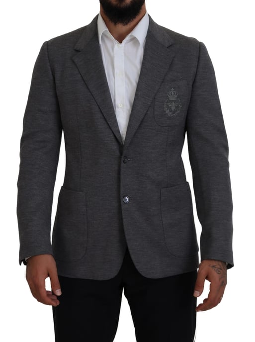 Blazer Gris Con Abeja Bordada Fit Clásico - Image 1