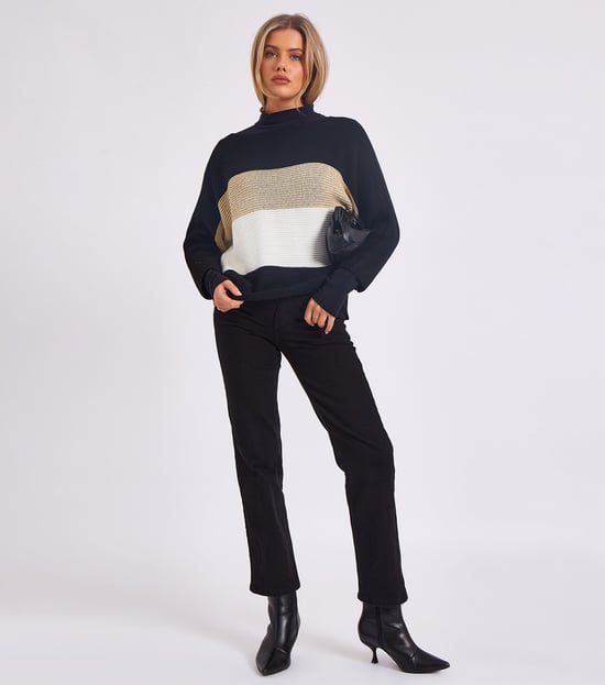 Jersey oversize de cuello en V y tejido de rayas - Image 1
