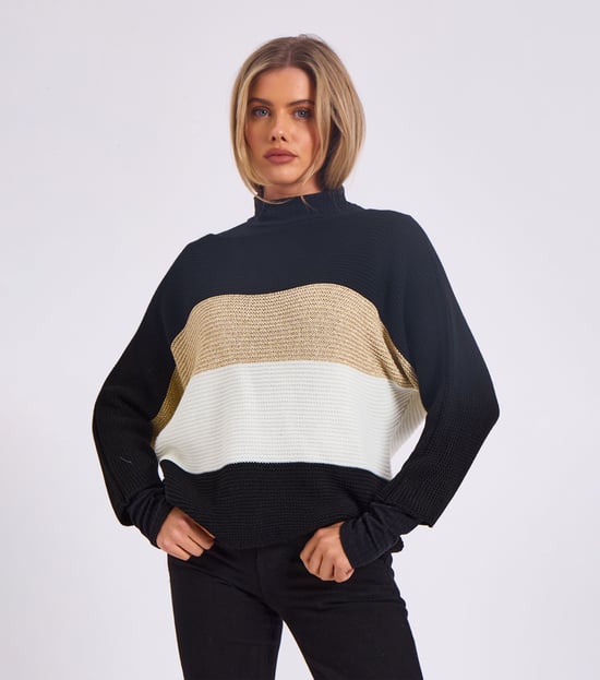 Jersey oversize de cuello en V y tejido de rayas - Image 2