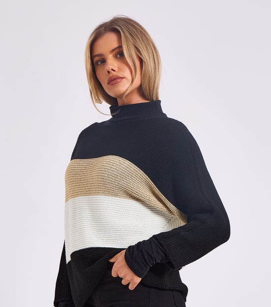 Jersey oversize de cuello en V y tejido de rayas - Image 3