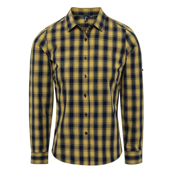 Premier Womens/Ladies Mulligan Checked Cotton Long-Sleeved Shirt (Camel/Navy) - Image 1