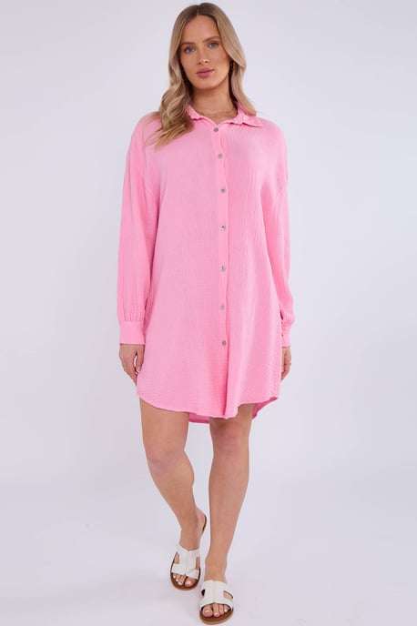 Camisa larga oversize de algodón rosa con textura - Image 1