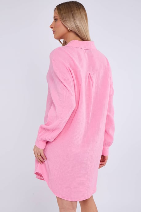 Camisa larga oversize de algodón rosa con textura - Image 4