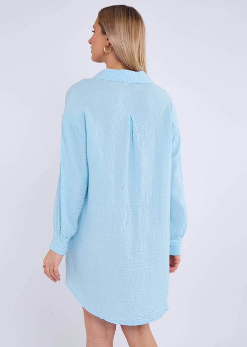 Camisa larga oversize de algodón azul con textura - Image 4
