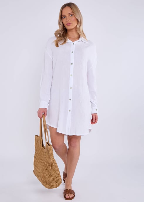Camisa larga oversize de algodón blanco con textura - Image 1