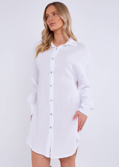 Camisa larga oversize de algodón blanco con textura - Image 3