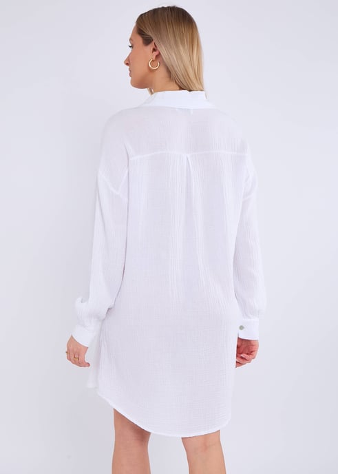 Camisa larga oversize de algodón blanco con textura - Image 4