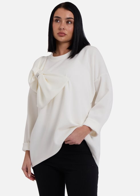 Jersey oversize con lazo lateral en contraste y color crema - Image 3