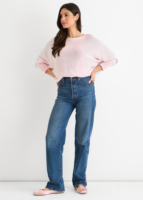 Jersey rosa con estampado de rayas de algodón y mangas murciélago - Image 3