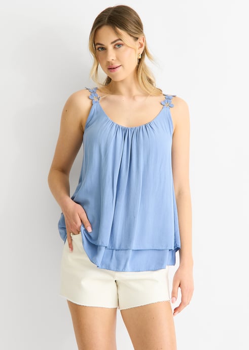 Top oversize con tirantes florales de denim - Image 2