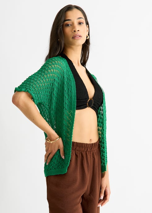 Rebeca de ganchillo verde de borde a borde - Image 3