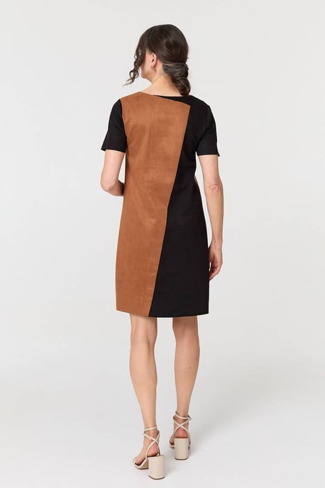 Beige Colour Block Short Sleeve Mini Dress - Image 3