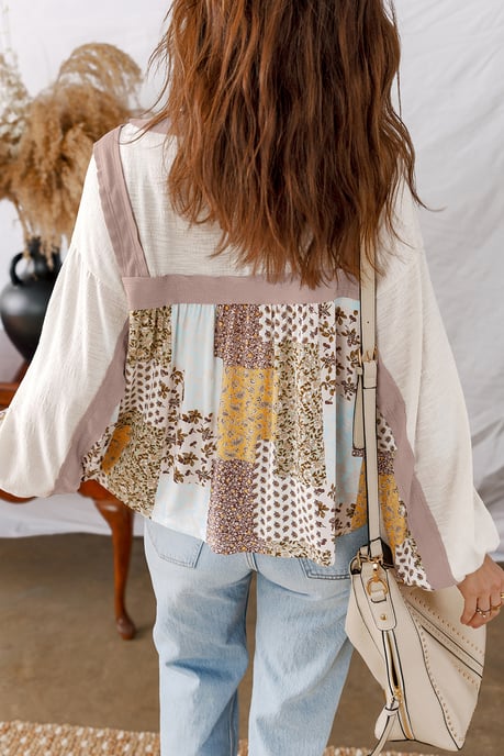 Blusa de Manga Larga de Patchwork Floral - Image 2