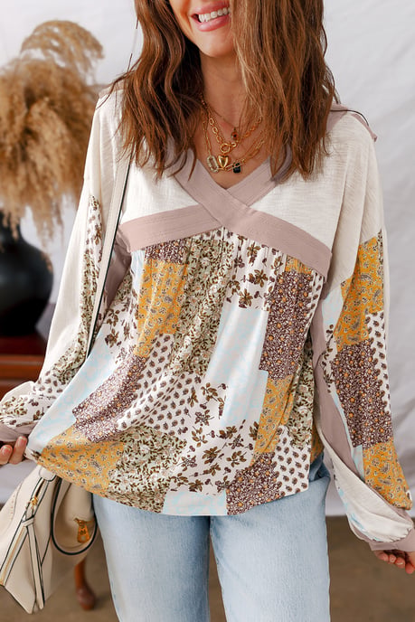 Blusa de Manga Larga de Patchwork Floral - Image 3