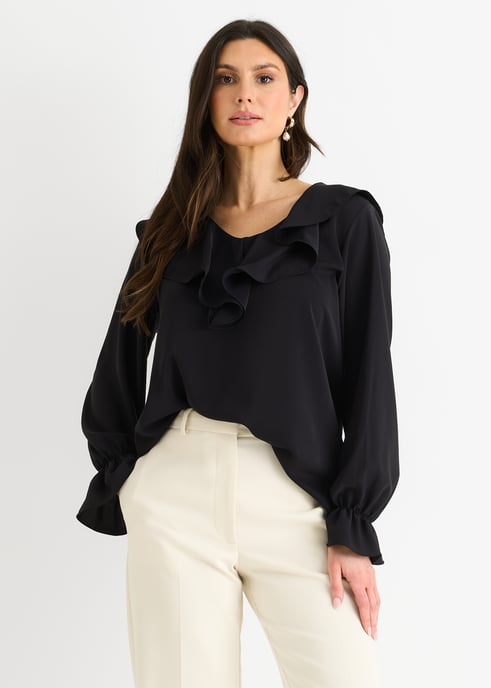 Blusa holgada con volantes anchos negros - Image 2