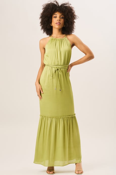 Vestido largo verde con cuello halter - Image 1
