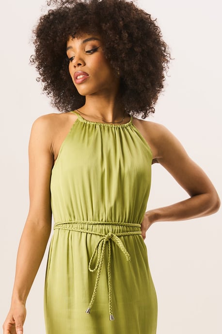 Vestido largo verde con cuello halter - Image 2