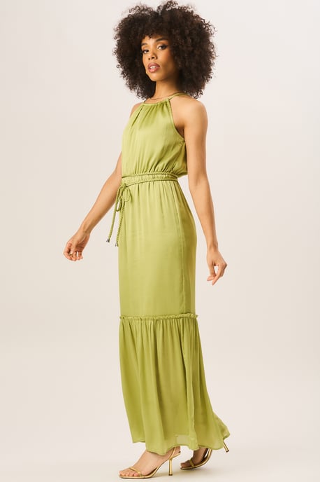 Vestido largo verde con cuello halter - Image 3