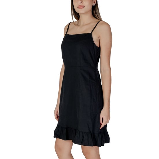 Vestido Mini Negro Sin Mangas Cuello Cuadrado Volantes - Image 4