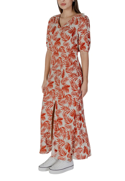 Vestido Maxi de Impresión de Hojas con Escote en V y Mangas Cortas - Image 3