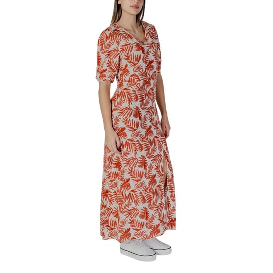 Vestido Maxi de Impresión de Hojas con Escote en V y Mangas Cortas - Image 4