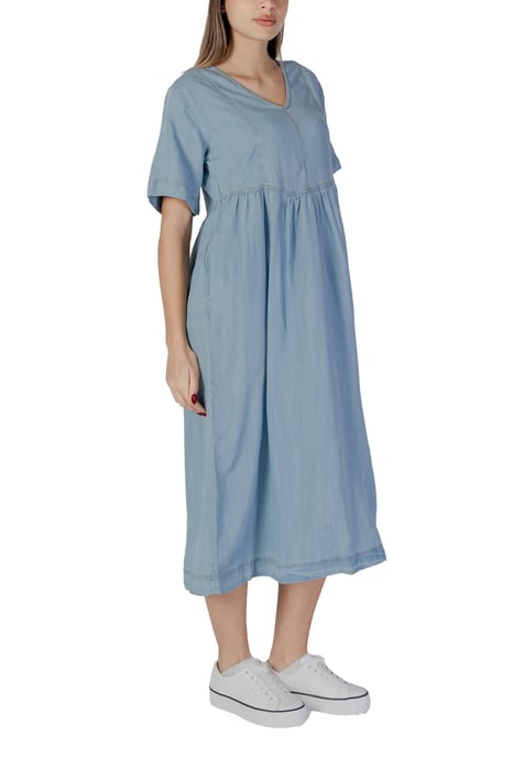 Vestido de Denim Casual de Manga Corta con Escote en V - Image 3