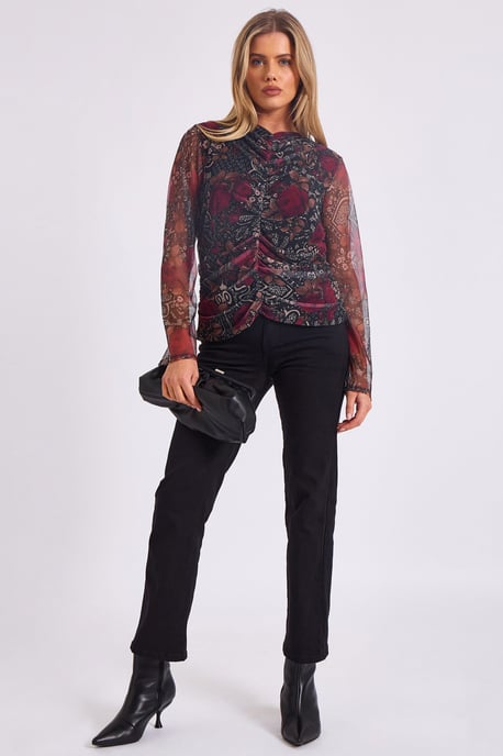 Top con fruncido delantero y estampado de malla - Image 1