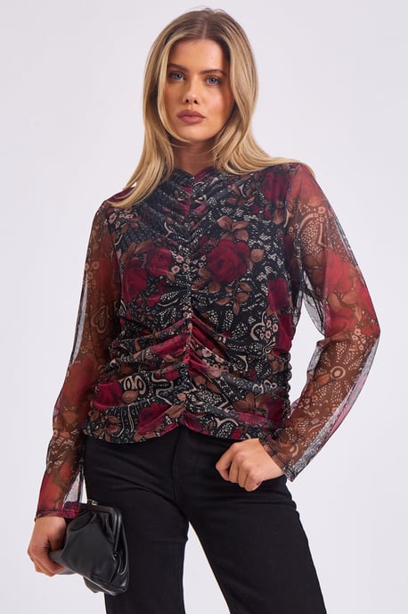 Top con fruncido delantero y estampado de malla - Image 2