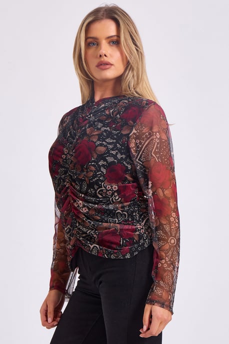 Top con fruncido delantero y estampado de malla - Image 3
