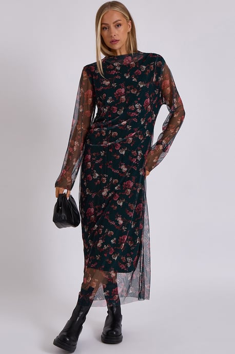 Vestido midi estampado de malla - Image 1