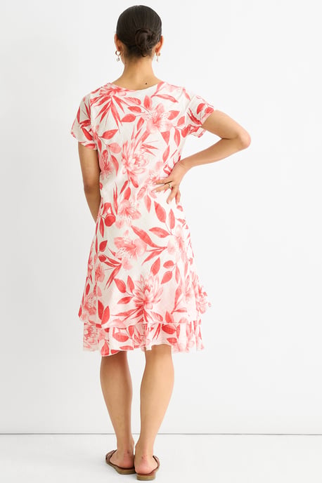 Vestido de algodón con estampado floral rojo y cuello en V - Image 4