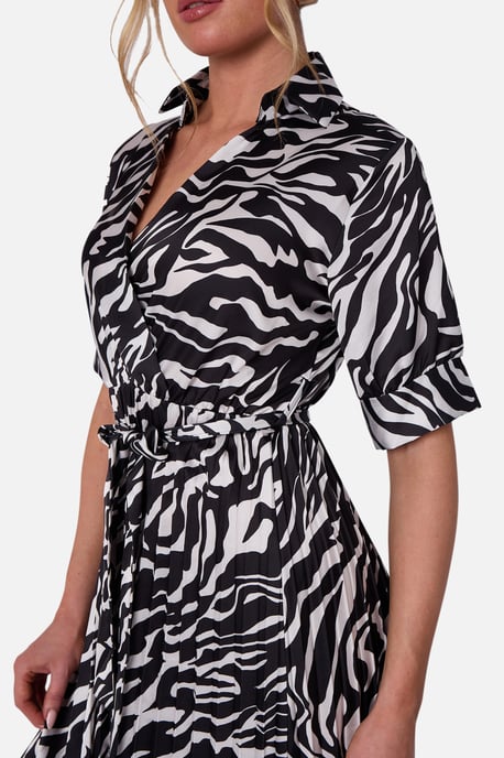 Vestido midi cruzado con cinturón y pliegues Black Zebra - Image 2