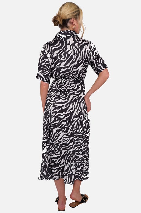 Vestido midi cruzado con cinturón y pliegues Black Zebra - Image 4
