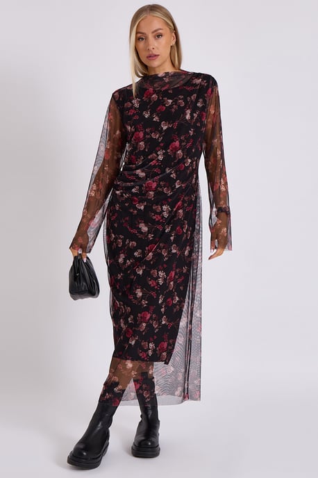 Vestido midi estampado de malla - Image 1