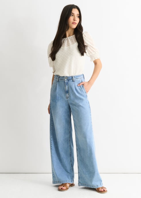 Vaqueros anchos azul denim lavado medio - Image 1
