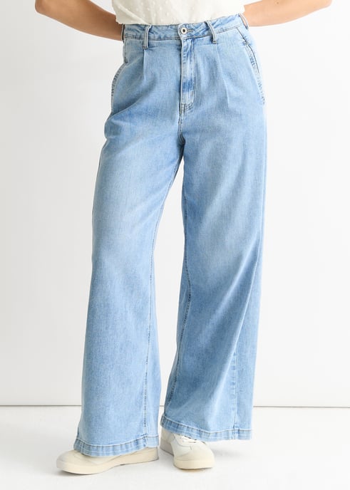 Vaqueros anchos de denim azul lavado medio - Image 2