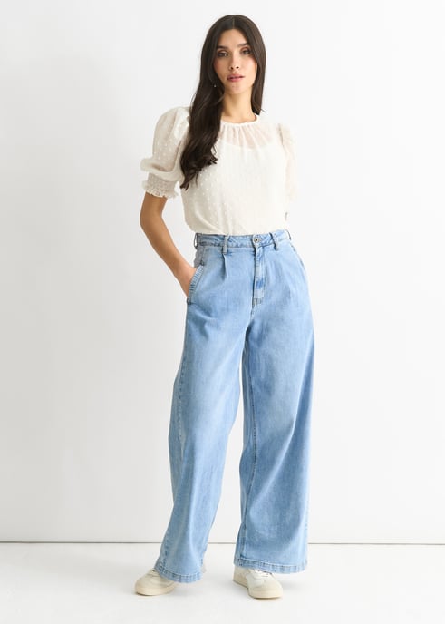 Vaqueros anchos de denim azul lavado medio - Image 3