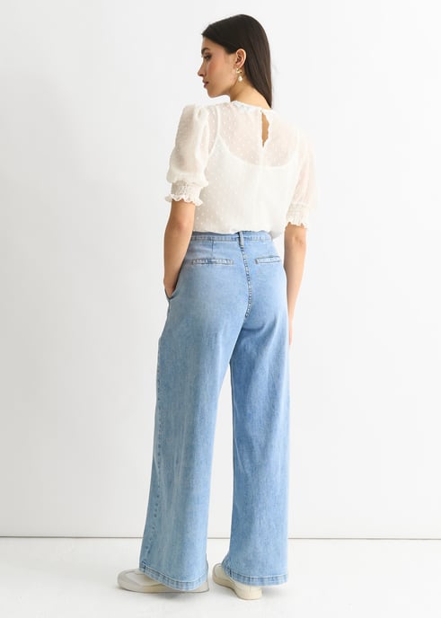 Vaqueros anchos de denim azul lavado medio - Image 4