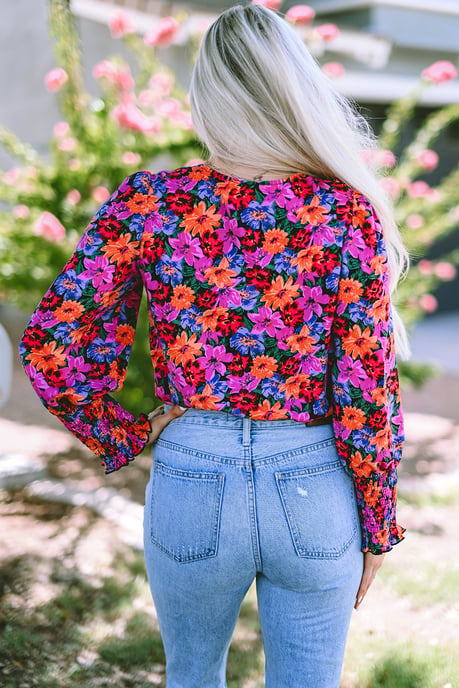 Body de manga larga con escote en V y estampado floral - Image 2