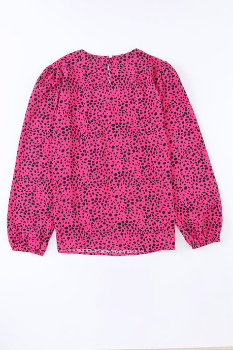 Blusa Plisada de Leopardo Rosa con Abertura en el Cuello - Image 3