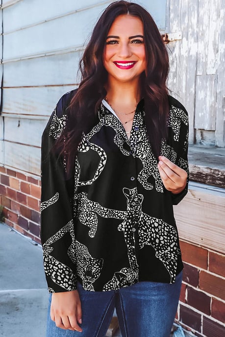 Camisa de satén con estampado de guepardo negro - Image 1
