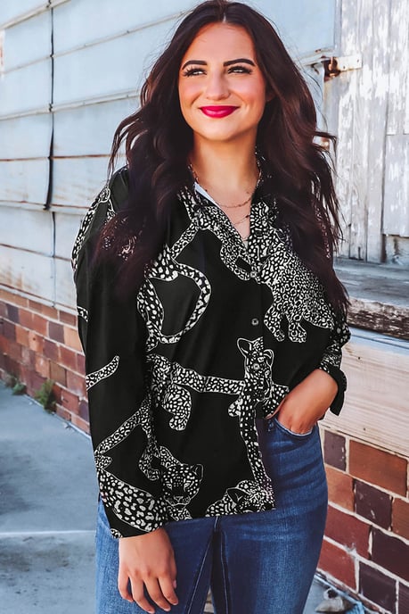 Camisa de satén con estampado de guepardo negro - Image 2