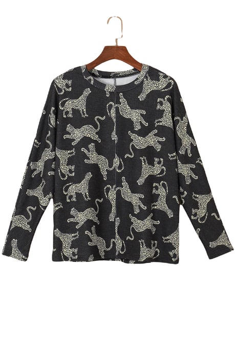 Top de Manga Larga con Estampado de Guepardo Negro Vivo - Image 3