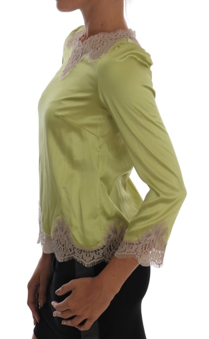 Blusa de seda verde lima con encaje - Image 2