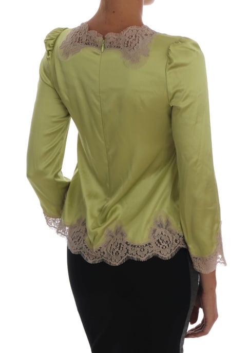 Blusa de seda verde lima con encaje - Image 3