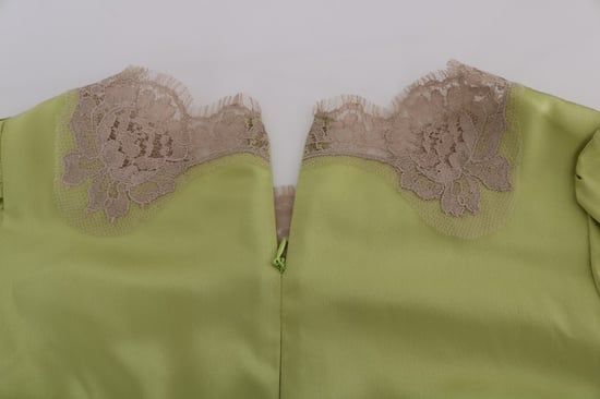 Blusa de seda verde lima con encaje - Image 4