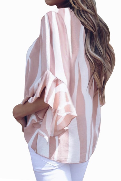 Blusa de manga 3/4 con escote en V y rayas verticales rosas - Image 2