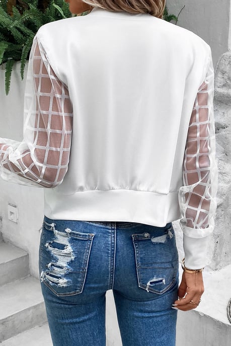 Chaqueta bomber con cremalleras y mangas de malla blanca con rejilla - Image 2