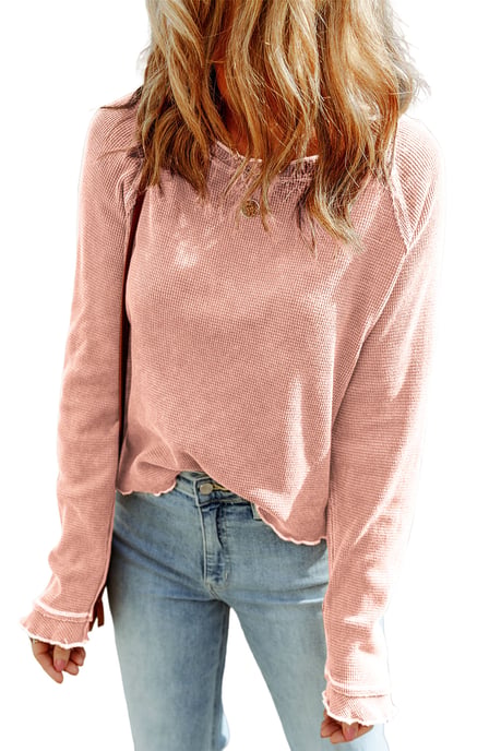 Blusa de Cuello Redondo Texturizada de Manga Larga en Color Durazno - Image 4